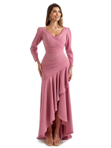 Hutt Long Sleeves High Low Crepe Dress