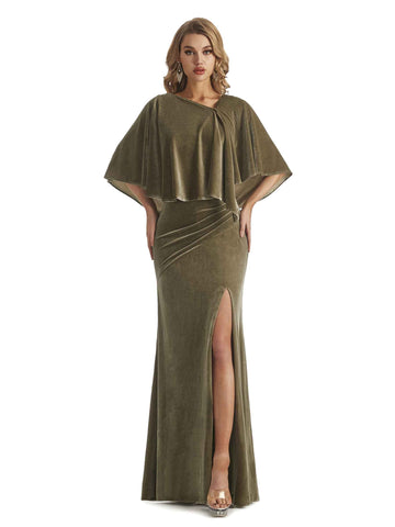 Winter V-Neck Velvet Bridesmaid Dresses With Jacket- VowSatin