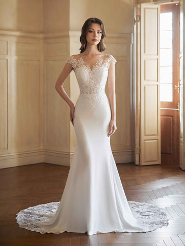 Lruna Cap Sleeves Lace Wedding Dresses