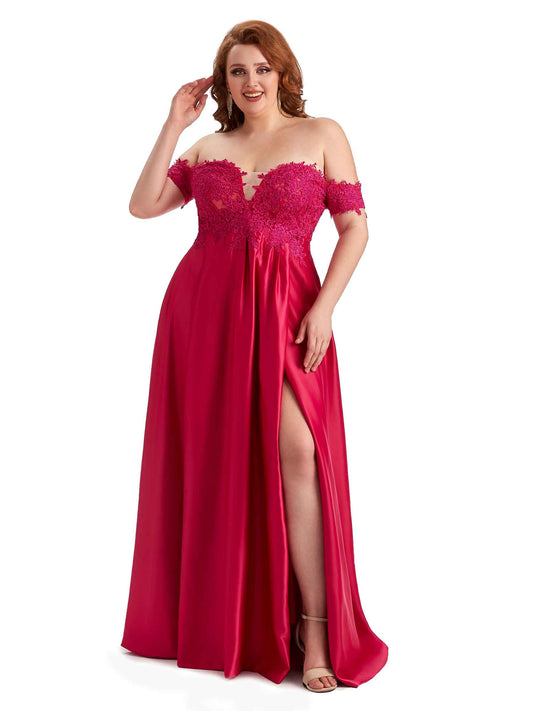 Xavia Plus Size Off The Shoulder Satin Dress
