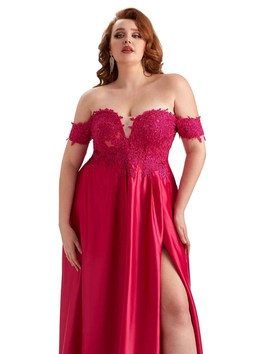 Plus Size Off The Shoulder Satin Guest Dress