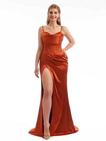 Bagshaw Black Tie Side Split Satin Dress