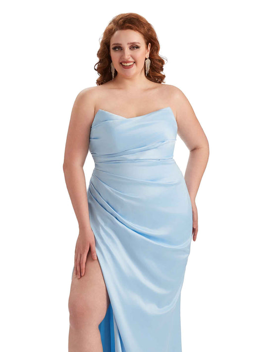 Plus Size Strapless Satin Guest Dress