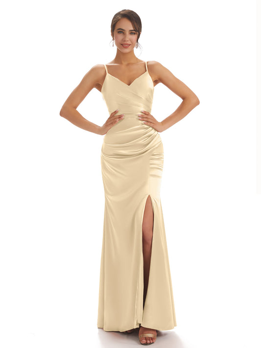 Ophelia Spring Spaghetti Straps Satin Dress