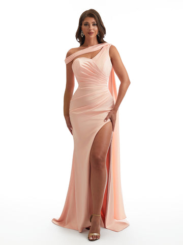 Lysamira Asymmetric Neckline Satin Dress