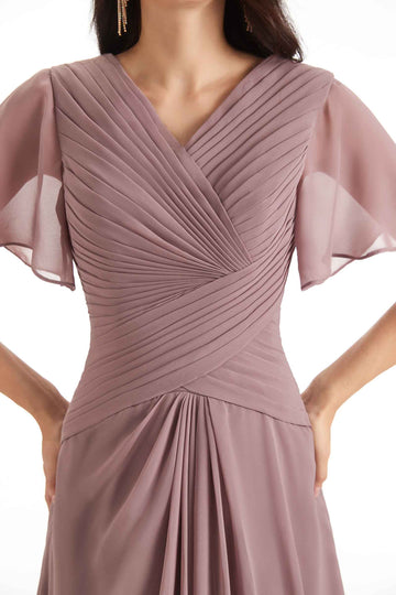 A-line Chiffon Dress-Cabernet