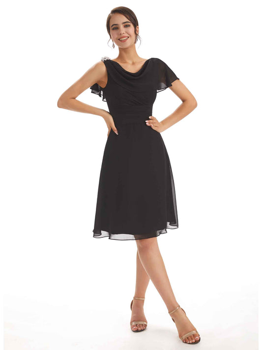 Knee-Length Short Sleeves Chiffon Dress