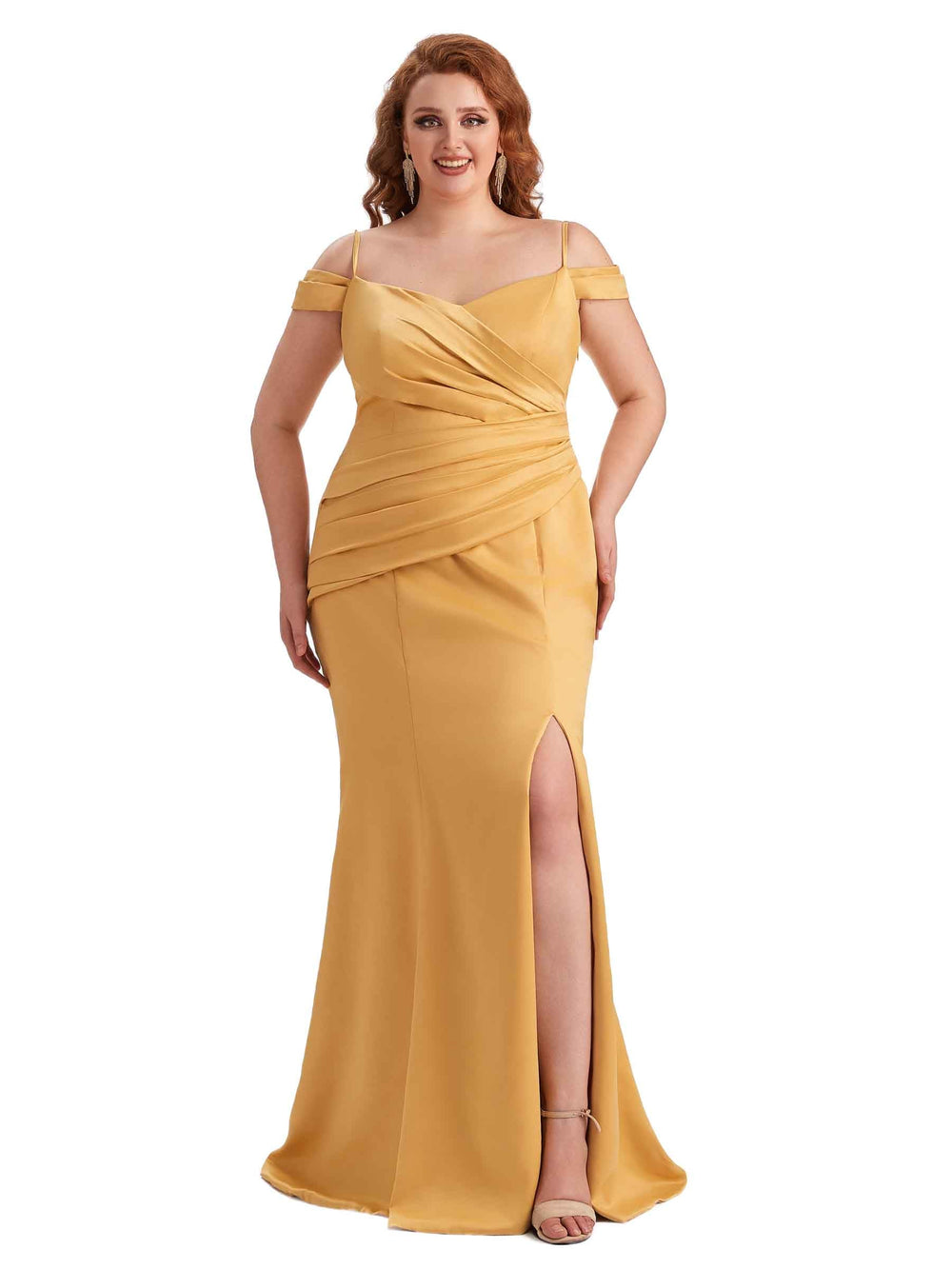 Lmiuily Plus Size Cold Shoulder Satin Dress