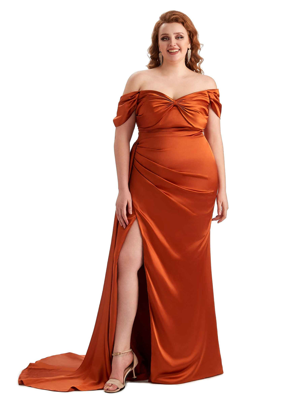 Lipiya Plus Size Off The Shoulder Satin Dress