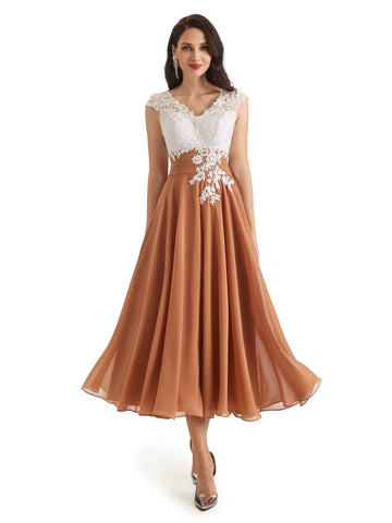 Khloe Tea Length Short Lace Dress