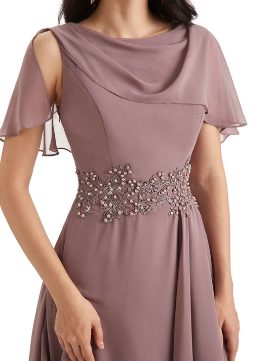 A-line Chiffon Dress-Slate Blue