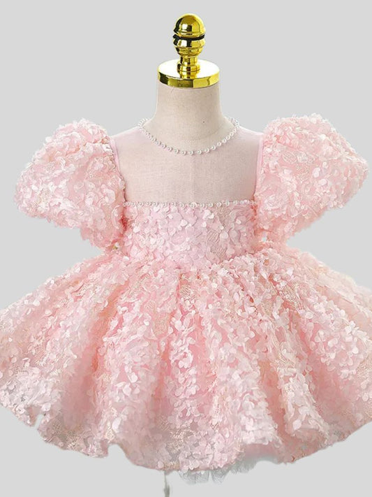 Barbara Puff Sleeve Appliques Dress