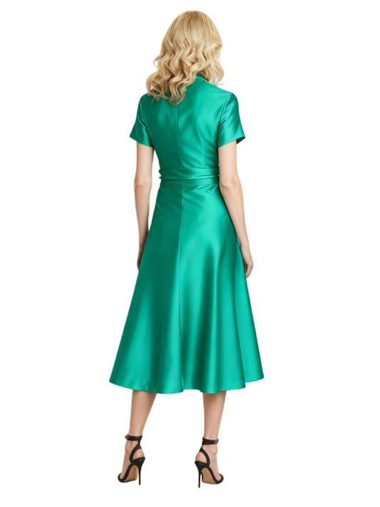 Tea-Length V-Neck Satin Dress