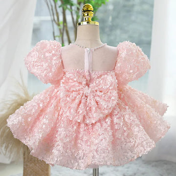 Barbara Puff Sleeve Appliques Dress
