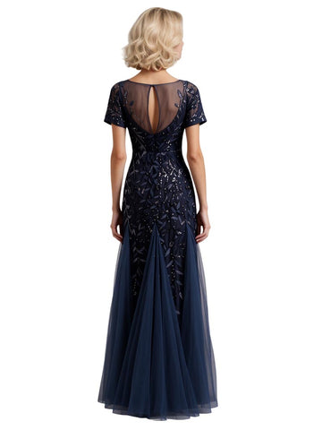 Jewel Short Sleeves Chiffon Dress