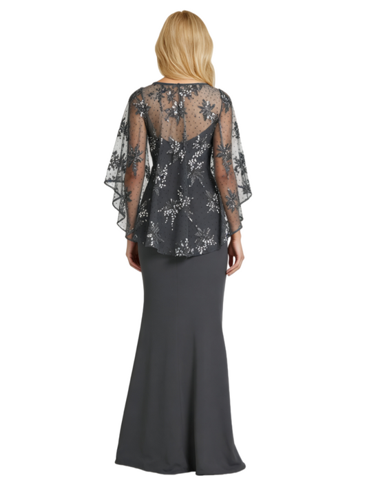 V-Neck Long Crepe Dress