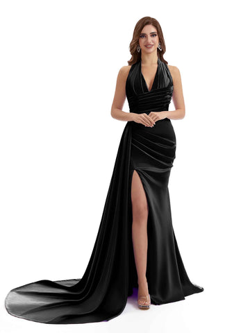 Maline V-neck Satin Dress Black