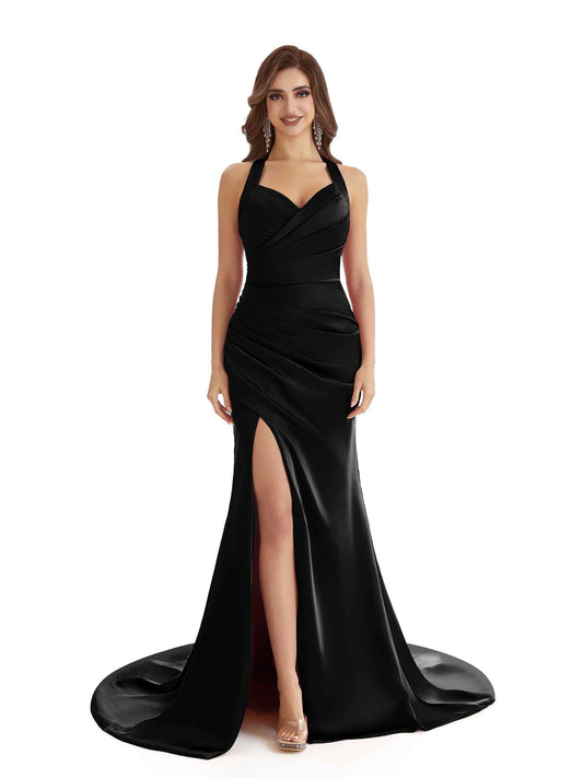 Hritvi Halter Satin Dress Black