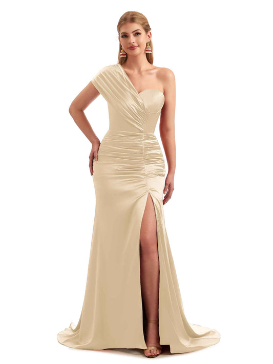 Onifer Spring One-Shoulder Satin Dress