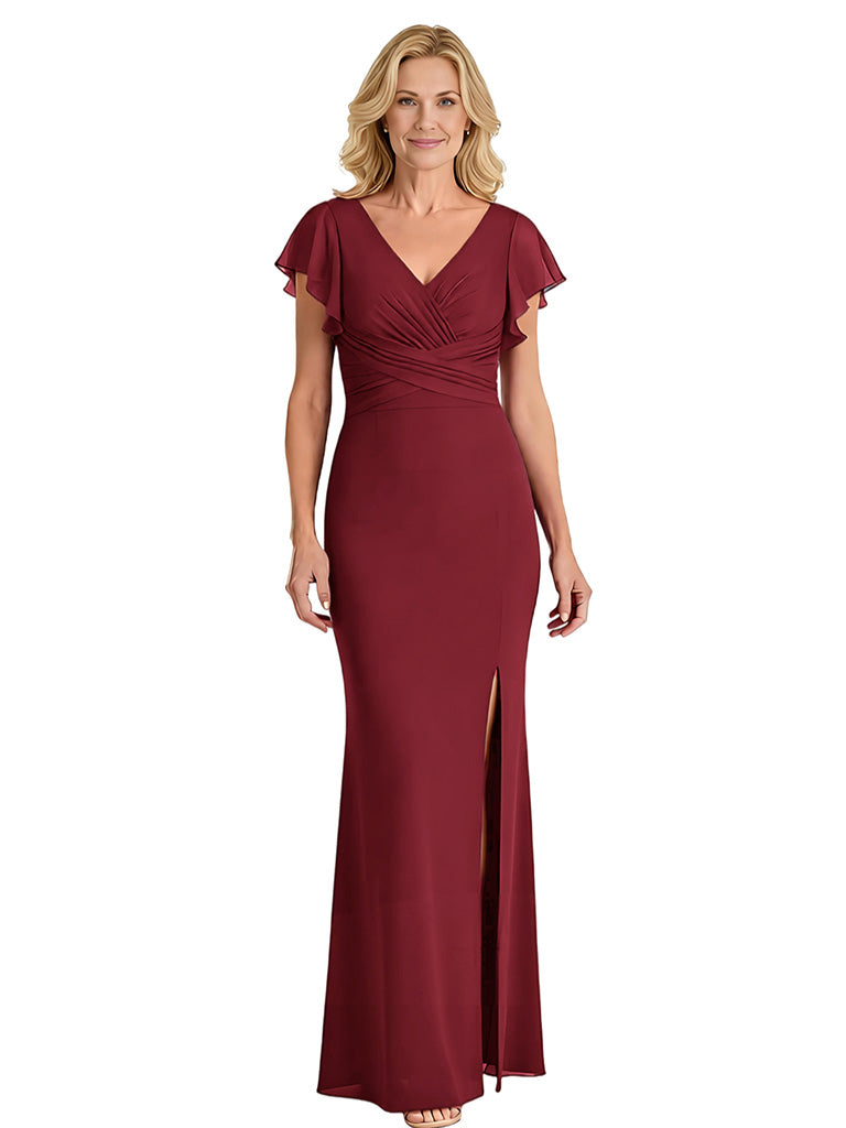 Qdemon Bell Sleeves Side Slit Chiffon Dress