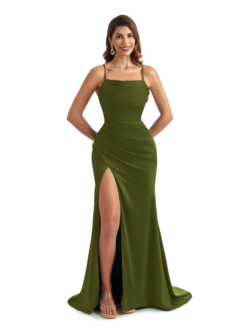 clover colored bridesmaid dresses Clover Green Bridesmaid Dresses One Shoulder Sheath/Column Ruched Chiffon Bridesmaid Dresses with Slit