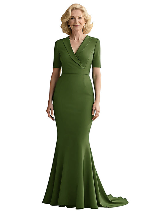 Qrtian V-Neck Short Sleeves Crepe Dress