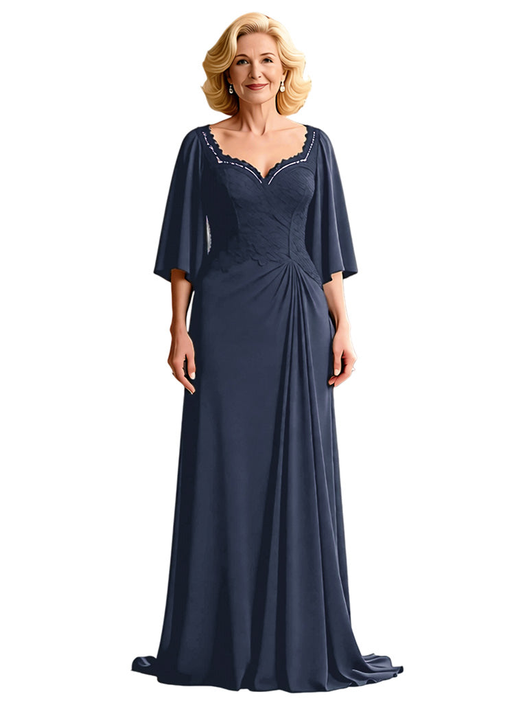 Qviviy Sweetheart Bell Sleeves Chiffon Dress