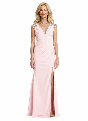 Galyn Cap Sleeves Long Crepe Dress
