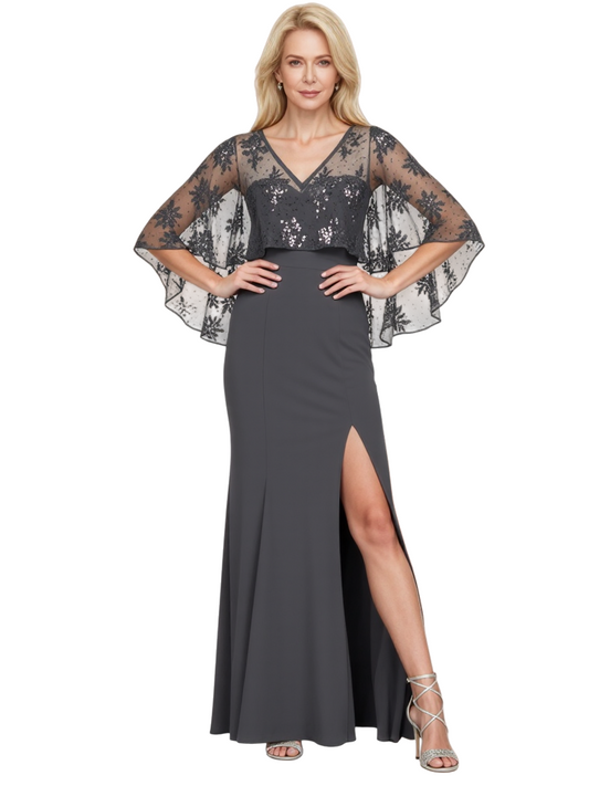 Gibbs V-Neck Long Crepe Dress