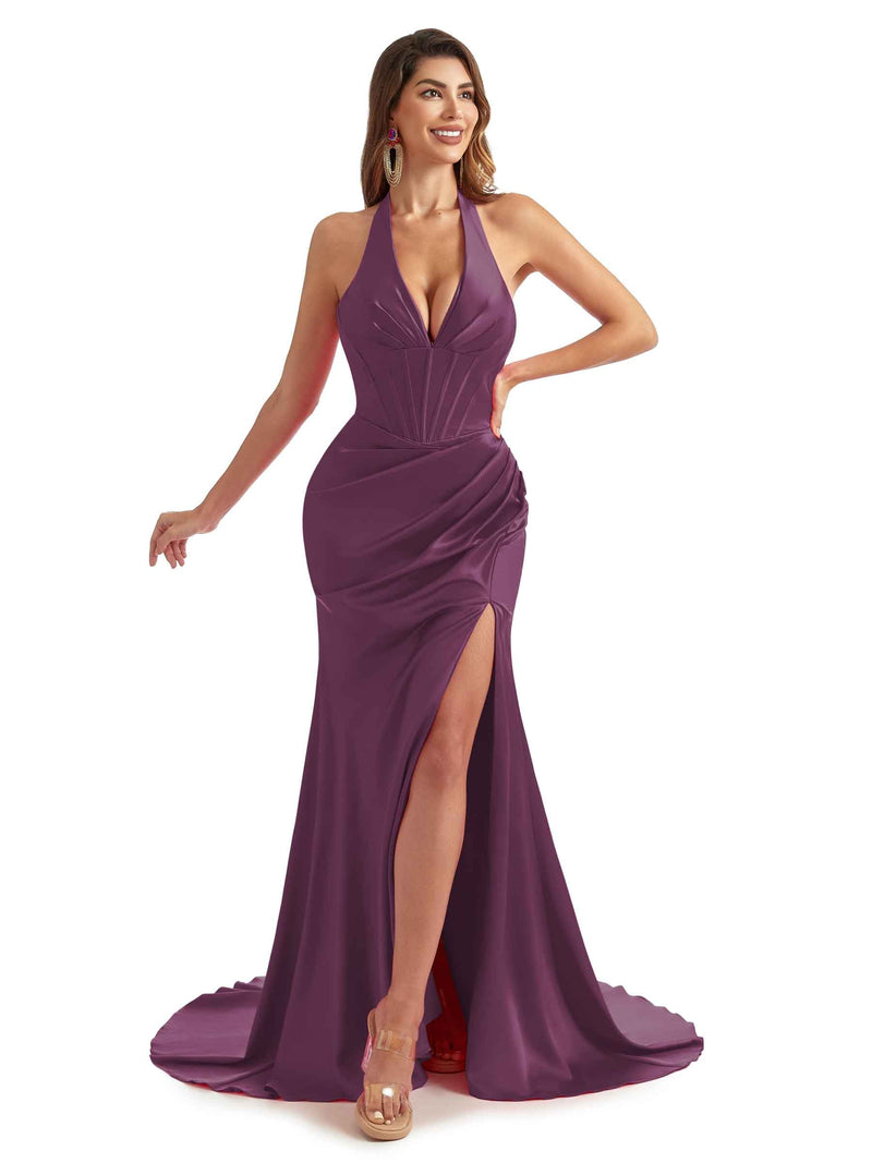 grape purple bridesmaid dresses Grape Applique Long Sleeves Mermaid Bridesmaid Dress – FancyVestido main image 1