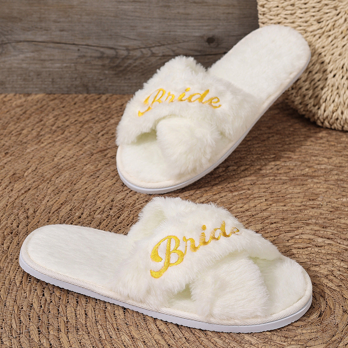 CN386 Cross Band Fuzzy Slippers