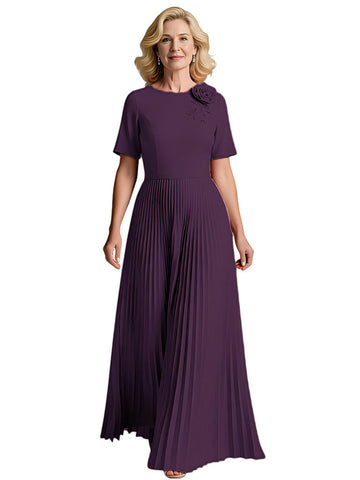 Qoper Half Sleeves Pleats Chiffon Dress