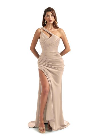 Leyla Stretch Satin Dress Taupe