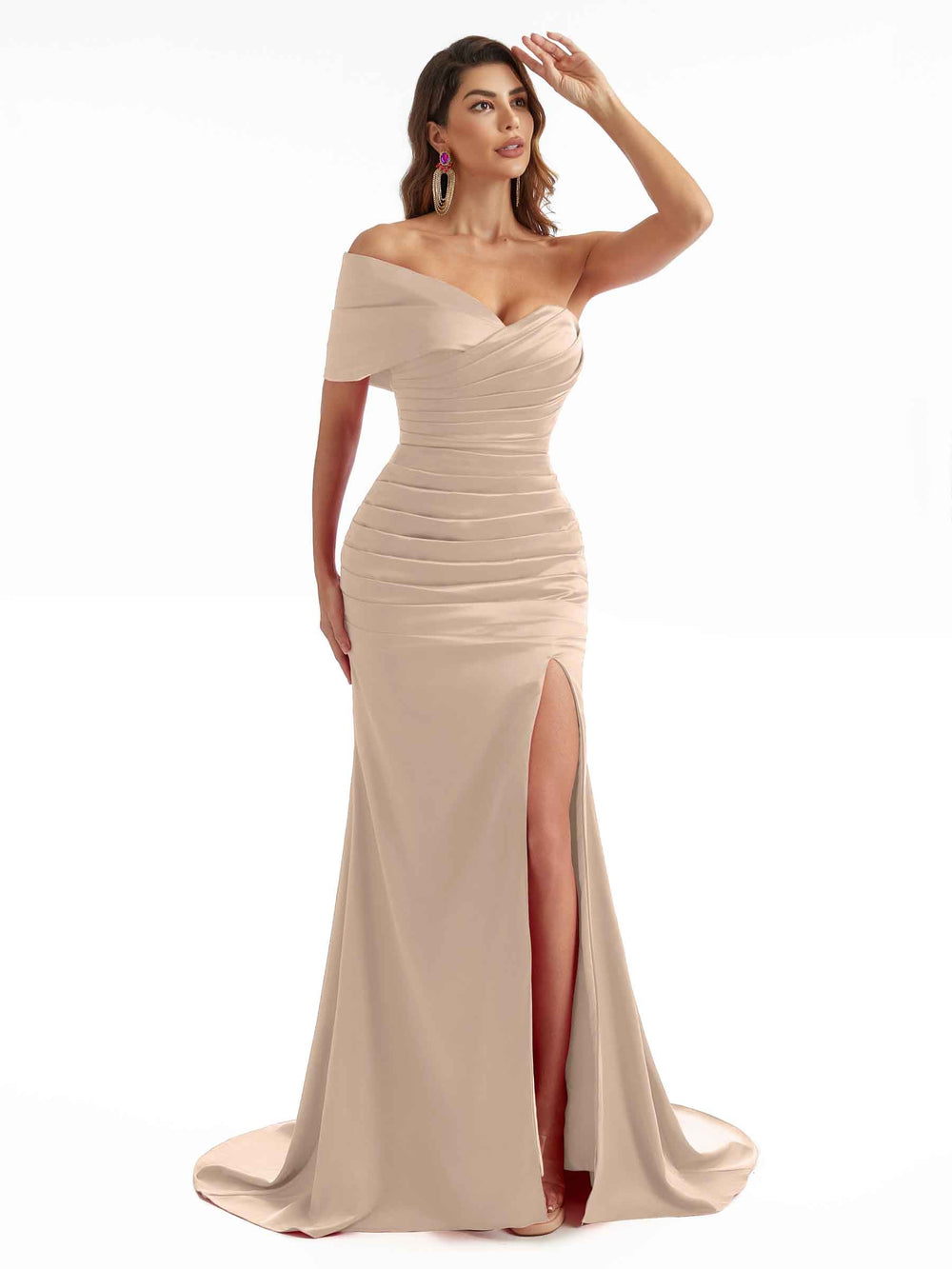 Amelie Mermaid Satin Dress Taupe