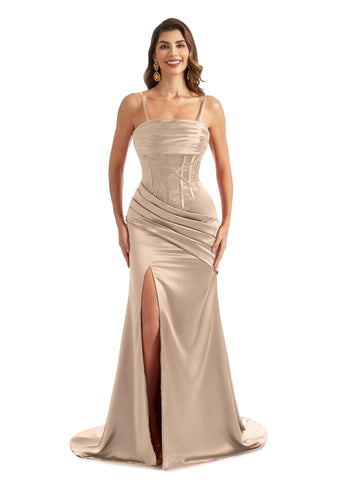 Nola Side Split Satin Dress Taupe