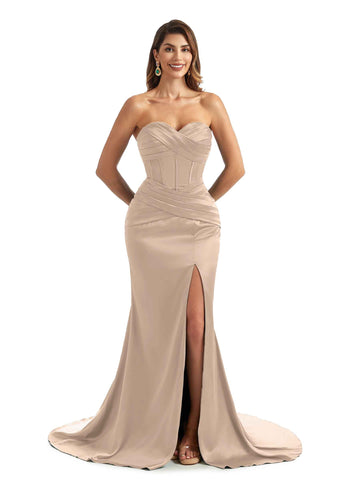 Leelah Sweetheart Satin Dress Taupe