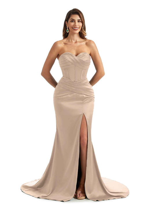Leelah Sweetheart Satin Dress Taupe