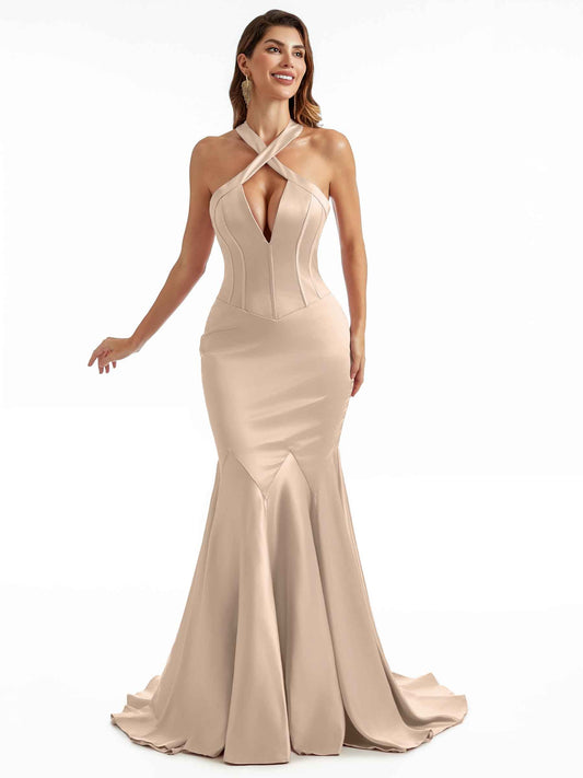 Eipstein Halter Satin Dress Taupe